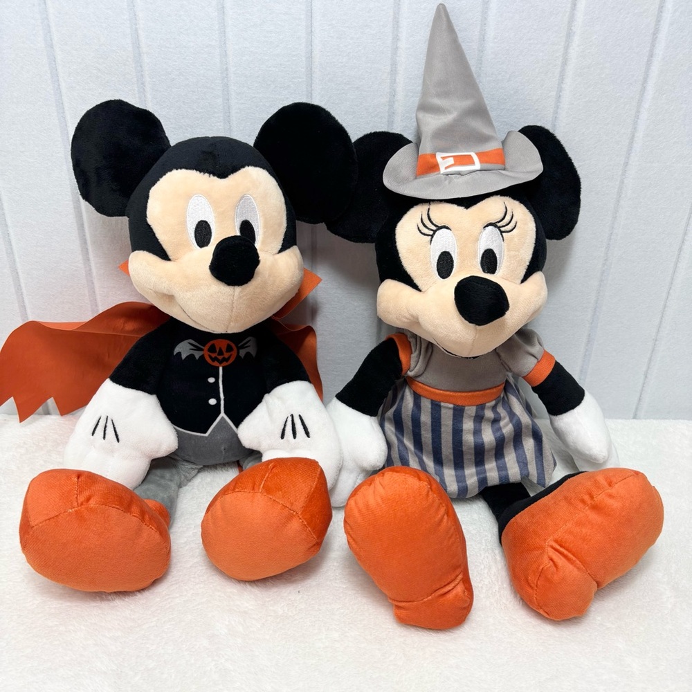 Disney Halloween Mickey and Minnie Plush Duo in Orange and Black 16"